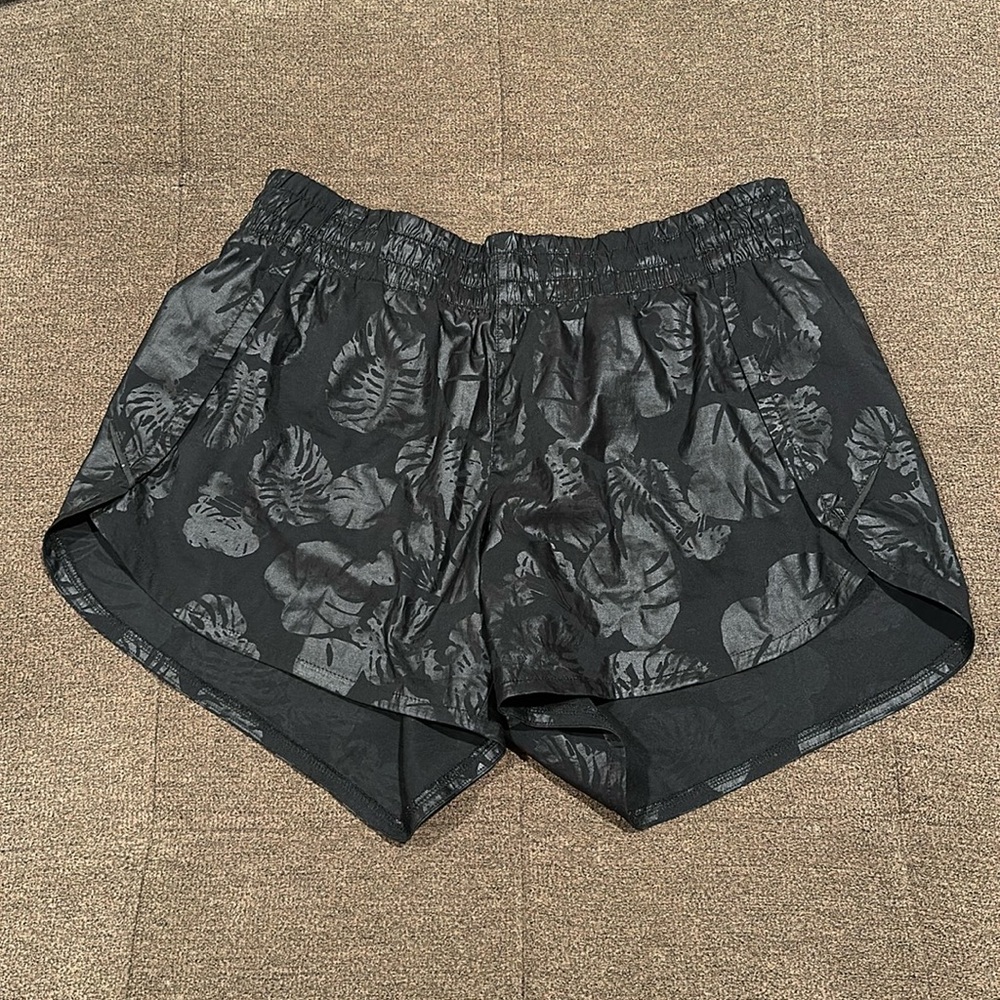 Athleta Black Palm Leaf Racer Shorts